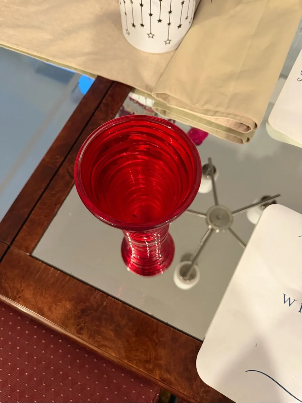 Vibrant Red Spiral Glass Vase - Decorative Home Accent
